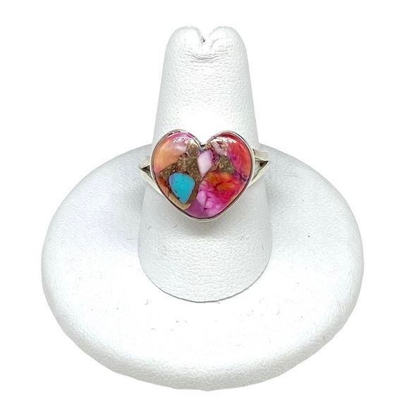 Jewelry - Kingman Pink Dahlia Turquoise Heart Sterling Silver 925 Ring Sz 8 Matrix Stone